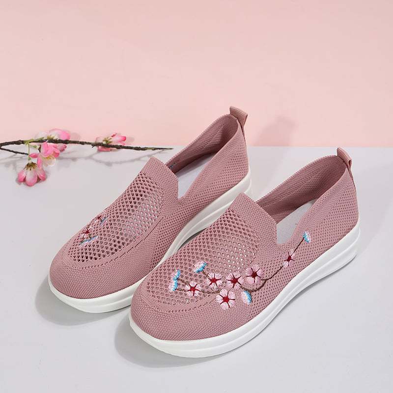 Casual Stretch Embroidery Flat Women's Flyknit Shoes-POIULTD