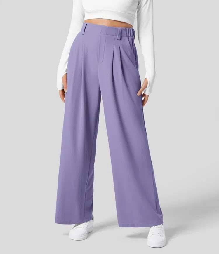 High Rise Pleated Side Pocket Wide Leg Waffle Work Pants