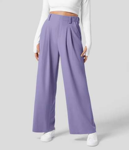 High Rise Pleated Side Pocket Wide Leg Waffle Work Pants
