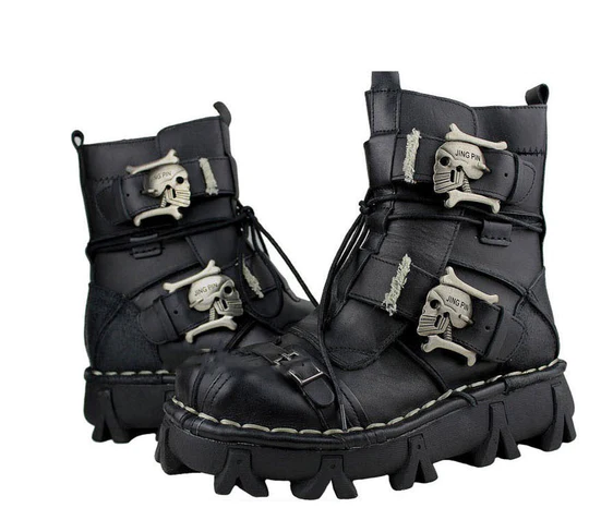 NEW HANDMADE SKULL LEATHER BOOTS-POIULTD
