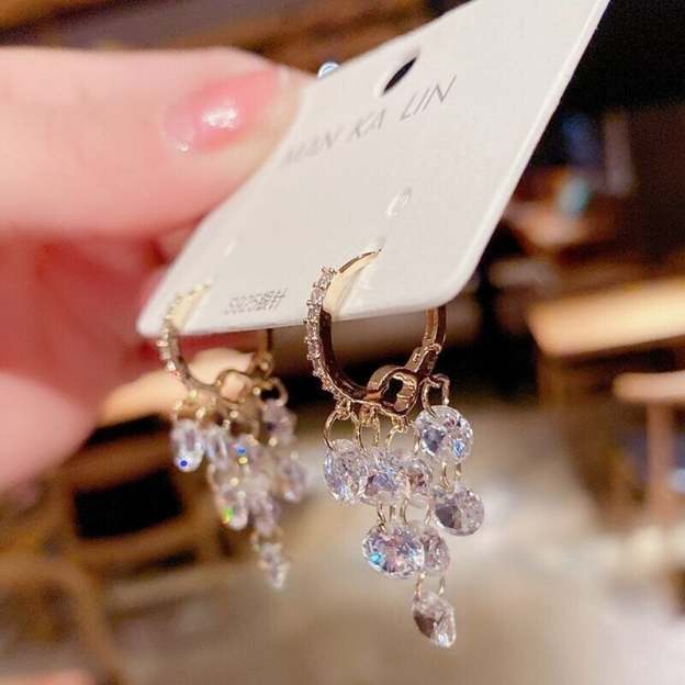 Crystal string earrings-POIULTD