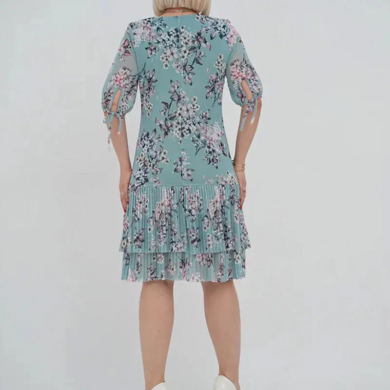 🌹Elegant chiffon long pleated dress with short sleeves-POIULTD