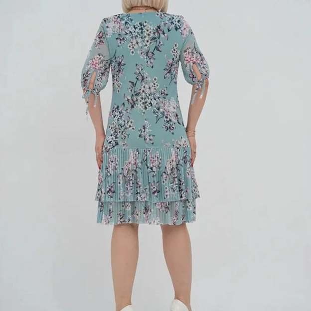 🌹Elegant chiffon long pleated dress with short sleeves-POIULTD