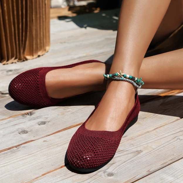 Casual Round Toe Hollow Out Weave Women's Flat Shoes-POIULTD