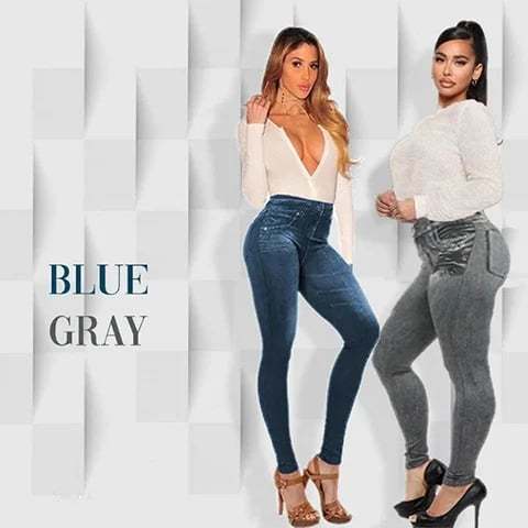 Perfect Stretch Skinny Fit Pull-On Push-Up Plus-Size Denim Jeans Leggings-POIULTD