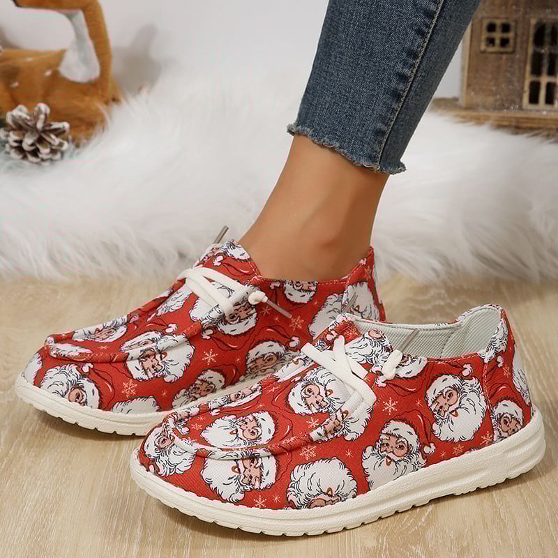 Women's Christmas Santa Print Design  Flat  Shoes-POIULTD