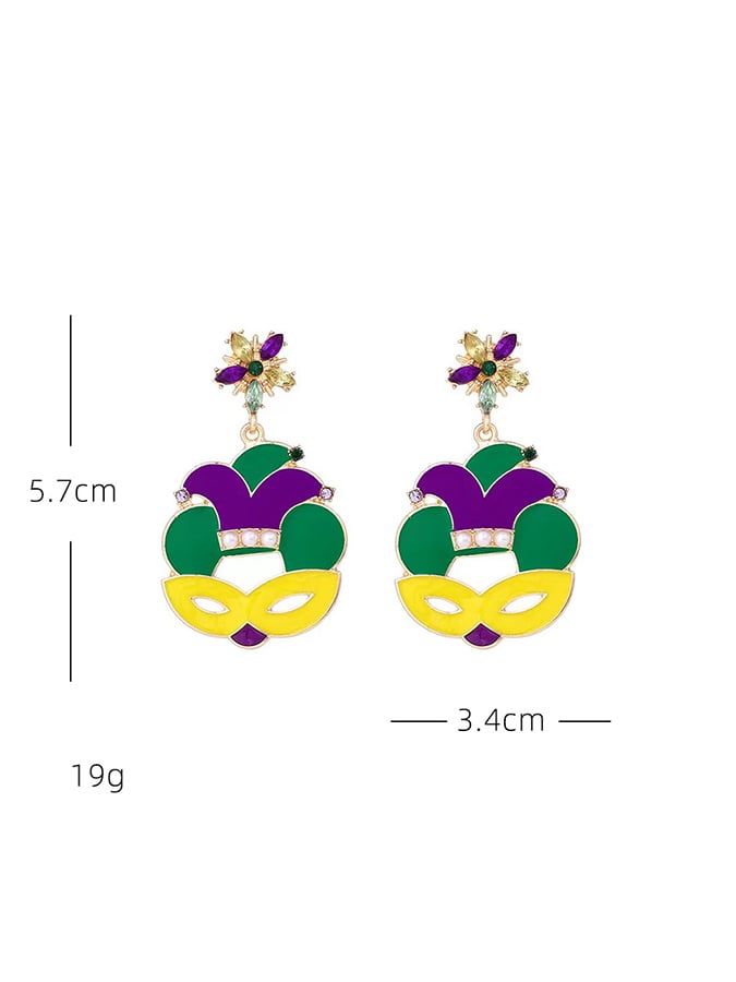 Women's Carnival Mask Alloy Inlaid With Imitation Pearls Irish Hat Versatile Fashion Earrings-POIULTD