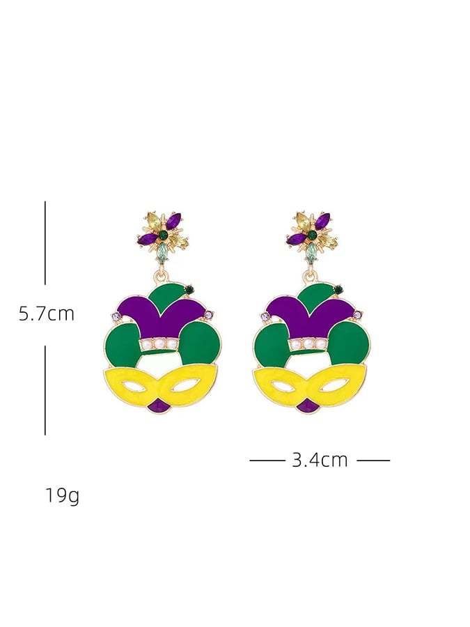 Women's Carnival Mask Alloy Inlaid With Imitation Pearls Irish Hat Versatile Fashion Earrings-POIULTD