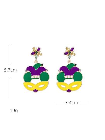 Women's Carnival Mask Alloy Inlaid With Imitation Pearls Irish Hat Versatile Fashion Earrings-POIULTD