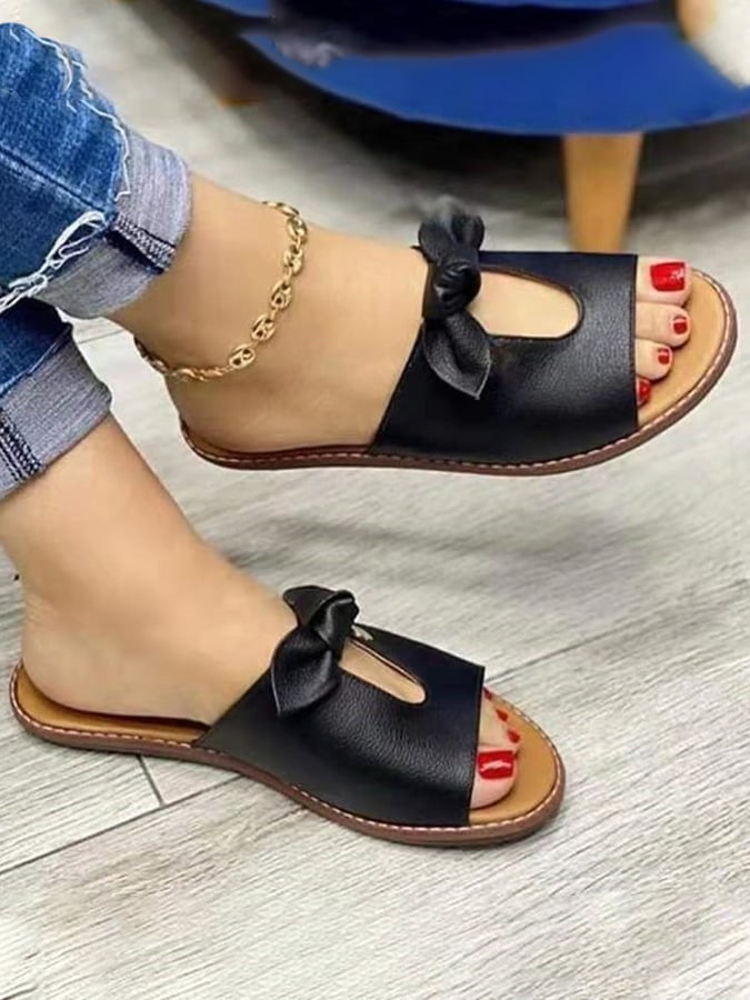 New Large Size Women's Shoes In Summer Bow Hollow Ladies Sand Slippers European And American Bow Shoe Women-POIULTD