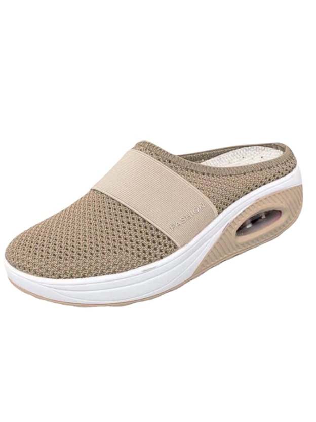 Spring New Fashion, Comfortable, Large Size Lazy One Pedal Baotou Net Thick Bottom Slope Heel Slippers Female-POIULTD