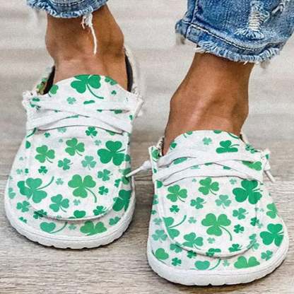 Women's St.Patrick's Day Clover Printed Canvas Shoes-POIULTD