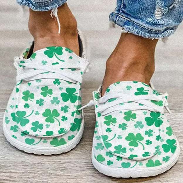 Women's St.Patrick's Day Clover Printed Canvas Shoes-POIULTD