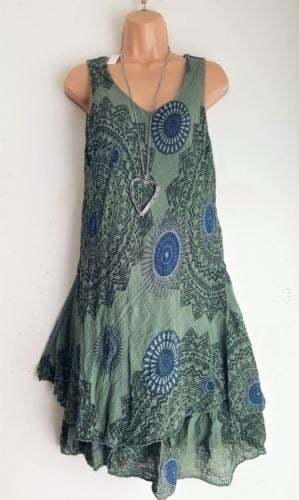 Vintage Print Sleeveless Dress-POIULTD