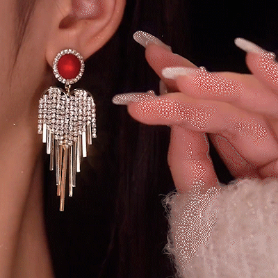 Pearl full diamond tassel earrings-POIULTD