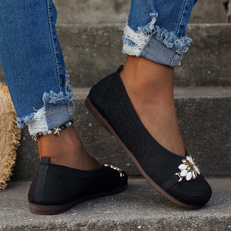 Casual Flower Hollow Out Weave Women's Flat Shoes-POIULTD