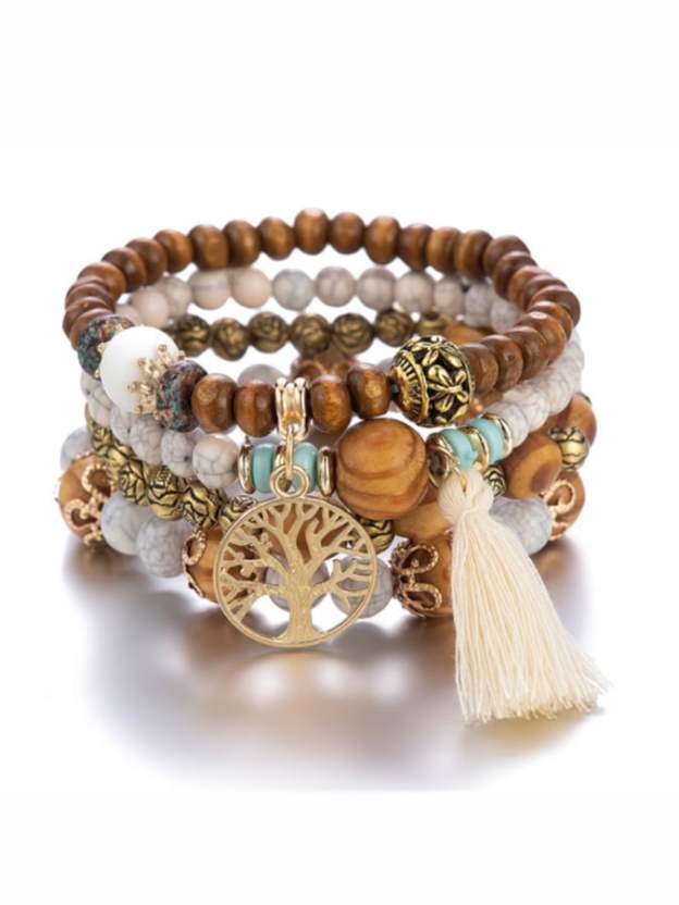 Women's Bohemian Multilayer Wood Bead Bracelet-POIULTD