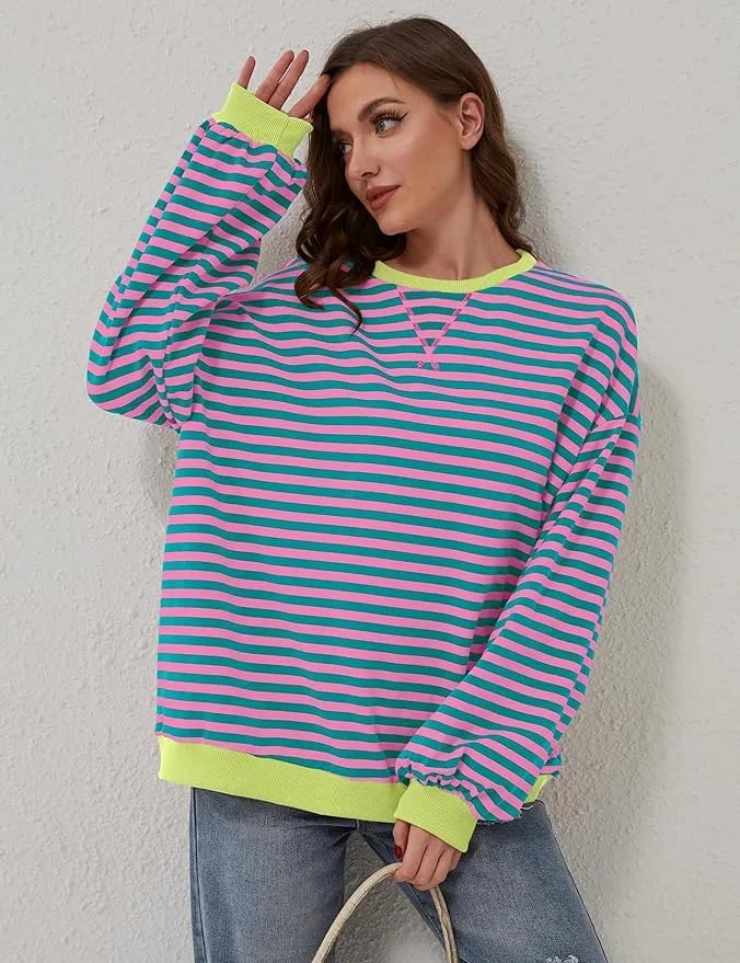 🎁Last Day Sale 49% OFF🏆️2024 Womens Stripes Color Block Sweatshirts-POIULTD