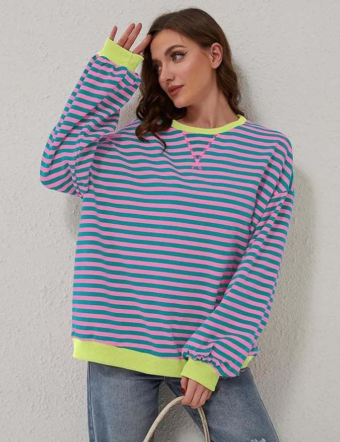 🎁Last Day Sale 49% OFF🏆️2024 Womens Stripes Color Block Sweatshirts-POIULTD