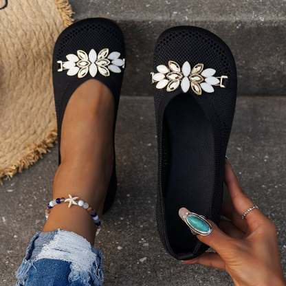Casual Flower Hollow Out Weave Women's Flat Shoes-POIULTD