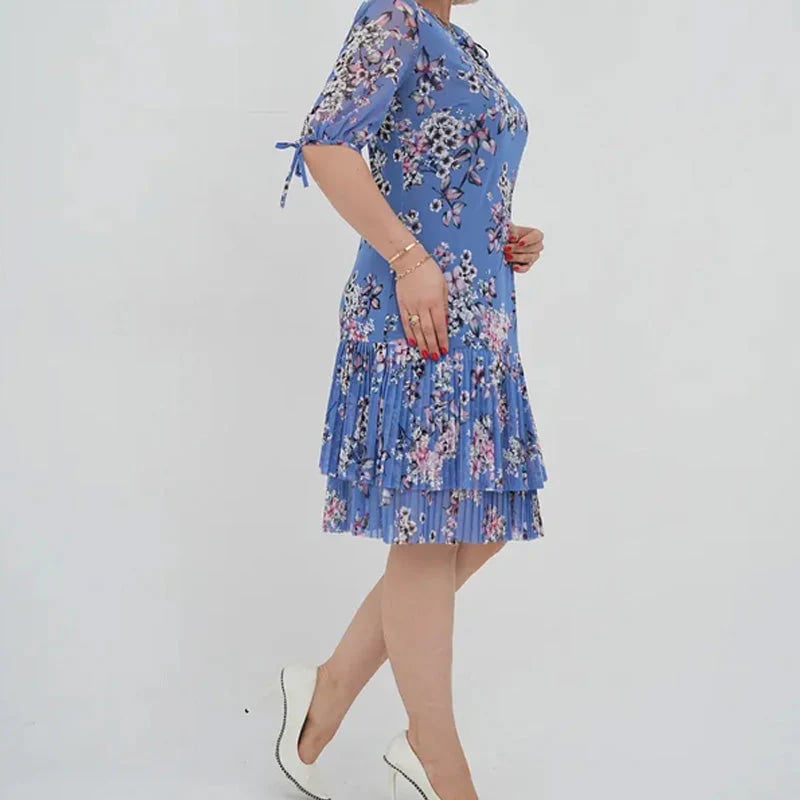 🌹Elegant chiffon long pleated dress with short sleeves-POIULTD