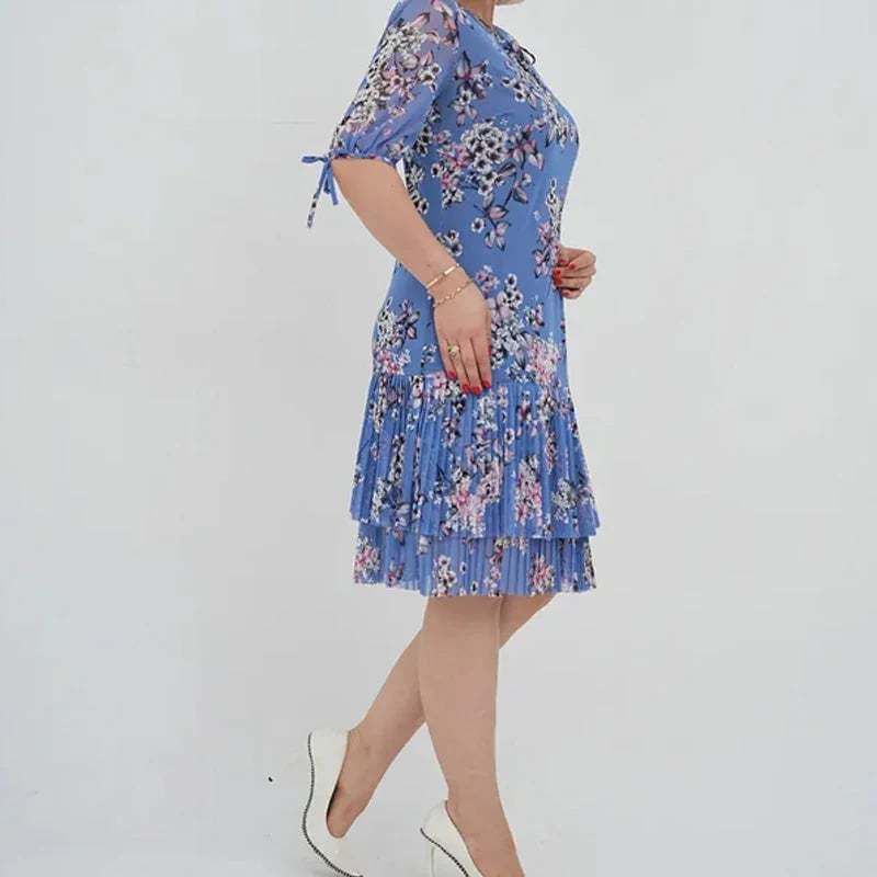 🌹Elegant chiffon long pleated dress with short sleeves-POIULTD