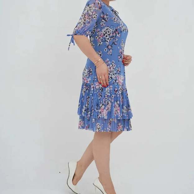 🌹Elegant chiffon long pleated dress with short sleeves-POIULTD