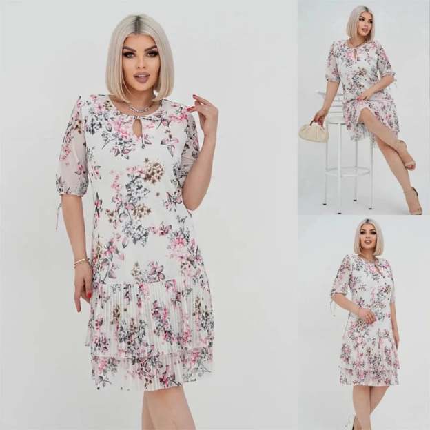 🌹Elegant chiffon long pleated dress with short sleeves-POIULTD