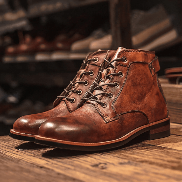 Mens Genuine Leather Waterproof Non-slip Arch Support Vintage Casual Chukka Boots-POIULTD
