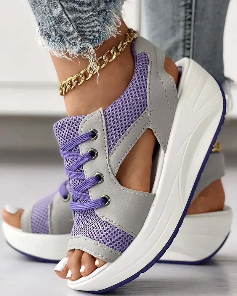 🔥Last Day Promotion 60% OFF🔥Contrast Paneled Cutout Lace-up Muffin Sandals
