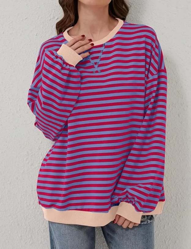 🎁Last Day Sale 49% OFF🏆️2024 Womens Stripes Color Block Sweatshirts-POIULTD