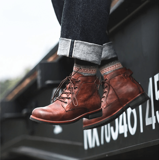 Mens Genuine Leather Waterproof Non-slip Arch Support Vintage Casual Chukka Boots-POIULTD