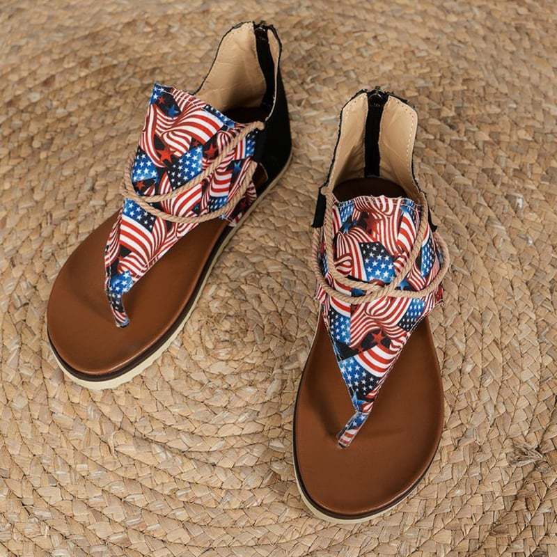 Women's Fashionable And Comfortable Printed Back Zipper Beach Sandals-POIULTD