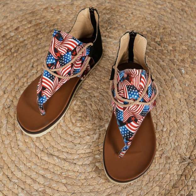Women's Fashionable And Comfortable Printed Back Zipper Beach Sandals-POIULTD