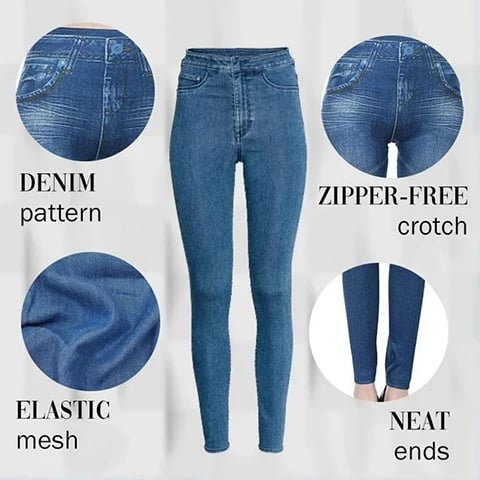 Perfect Stretch Skinny Fit Pull-On Push-Up Plus-Size Denim Jeans Leggings-POIULTD