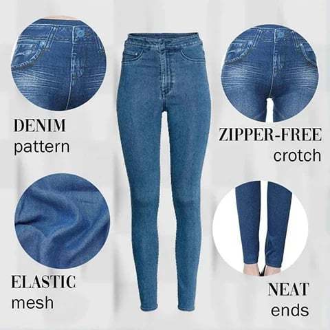 Perfect Stretch Skinny Fit Pull-On Push-Up Plus-Size Denim Jeans Leggings-POIULTD