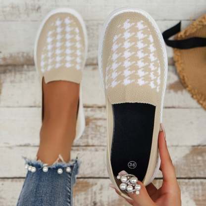 Casual Houndstooth Weave Women's Flat Shoes-POIULTD