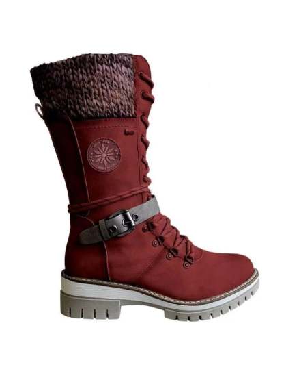 The New Mid -Tube Martin Boots Round -Headed Pure Color Thick Heel Front Line Lace Snow Boots Women's Boots-POIULTD