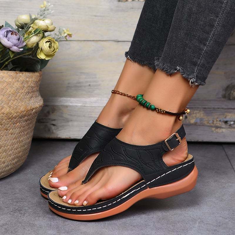 Roman Style One Line Buckle Women'S Sandals-POIULTD