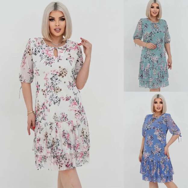 🌹Elegant chiffon long pleated dress with short sleeves-POIULTD