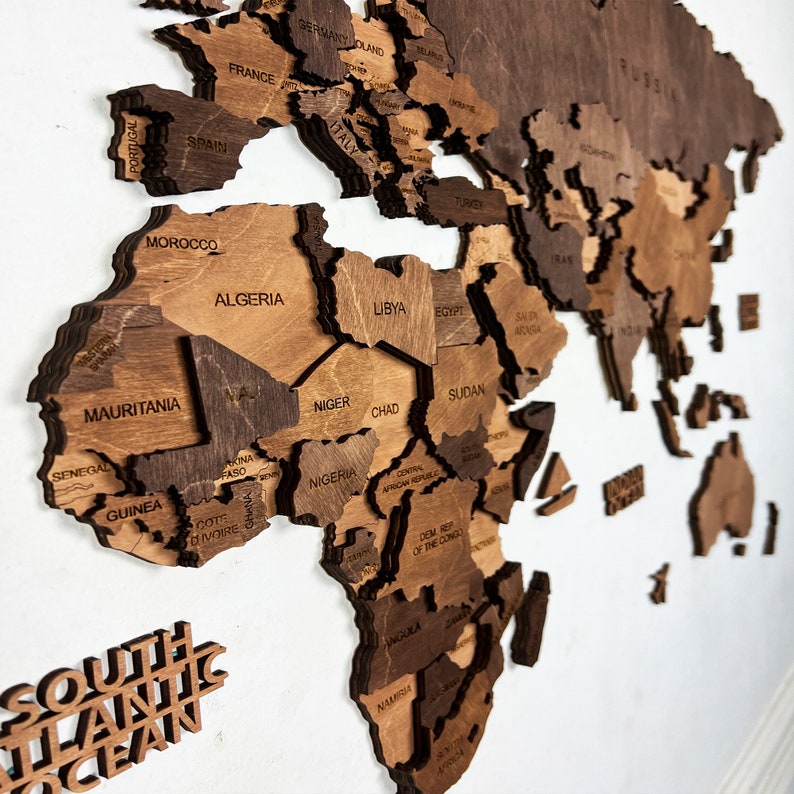 3D Wooden World Map, 5th Anniversary Gift for Couples, Wood Map of the World Travel Wall Décor, World Traveler Gift, Office World Map-POIULTD