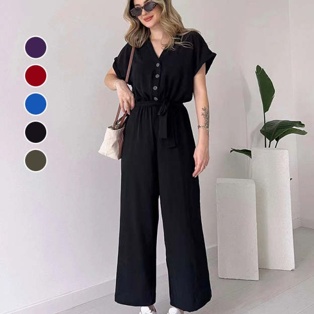 (48% OFF🔥Buy 2 Free Shipping) 💖Women's V-Neck Short-Sleeve Casual Jumpsuit-POIULTD