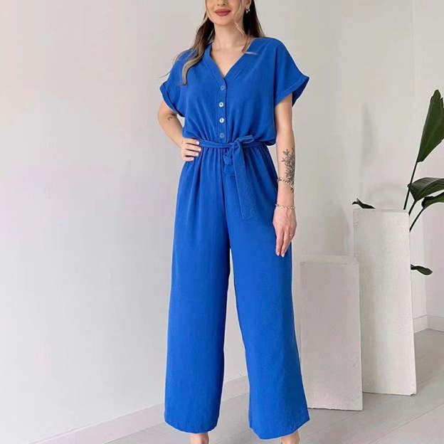 (48% OFF🔥Buy 2 Free Shipping) 💖Women's V-Neck Short-Sleeve Casual Jumpsuit-POIULTD