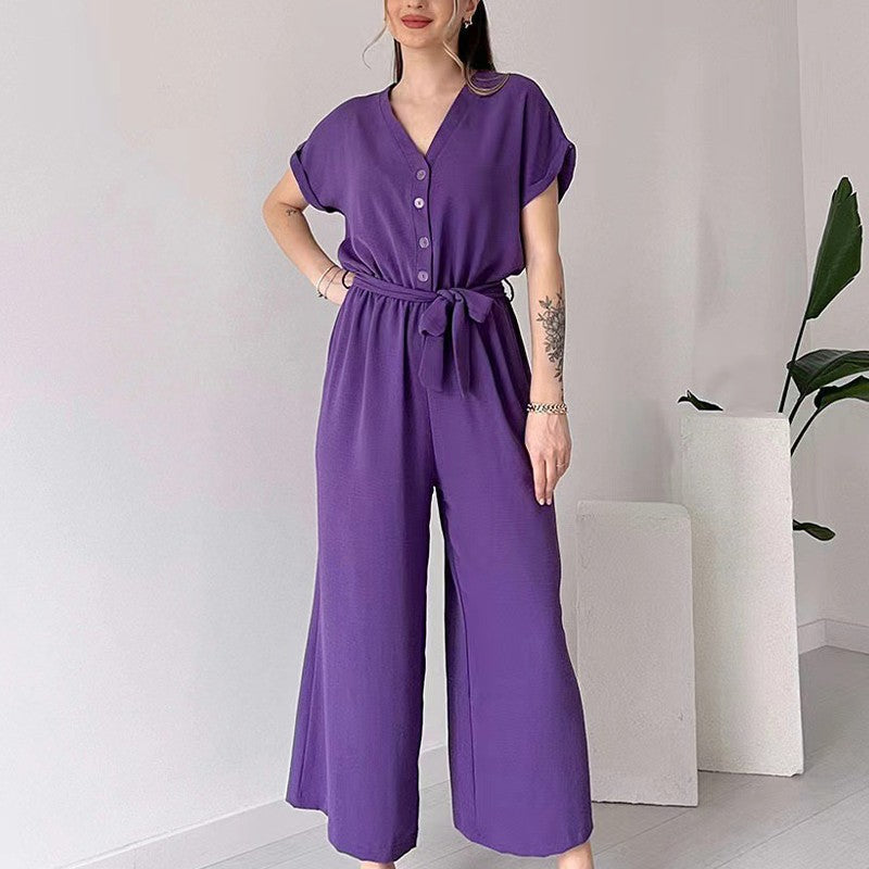 (48% OFF🔥Buy 2 Free Shipping) 💖Women's V-Neck Short-Sleeve Casual Jumpsuit-POIULTD