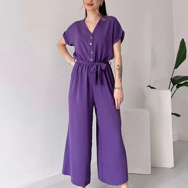 (48% OFF🔥Buy 2 Free Shipping) 💖Women's V-Neck Short-Sleeve Casual Jumpsuit-POIULTD