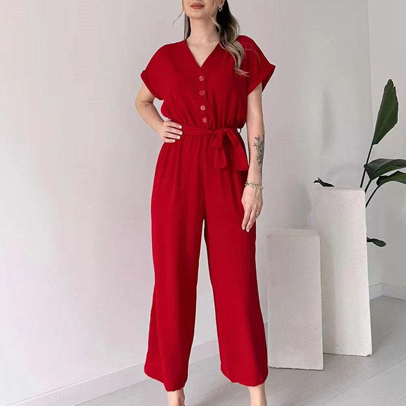 (48% OFF🔥Buy 2 Free Shipping) 💖Women's V-Neck Short-Sleeve Casual Jumpsuit-POIULTD