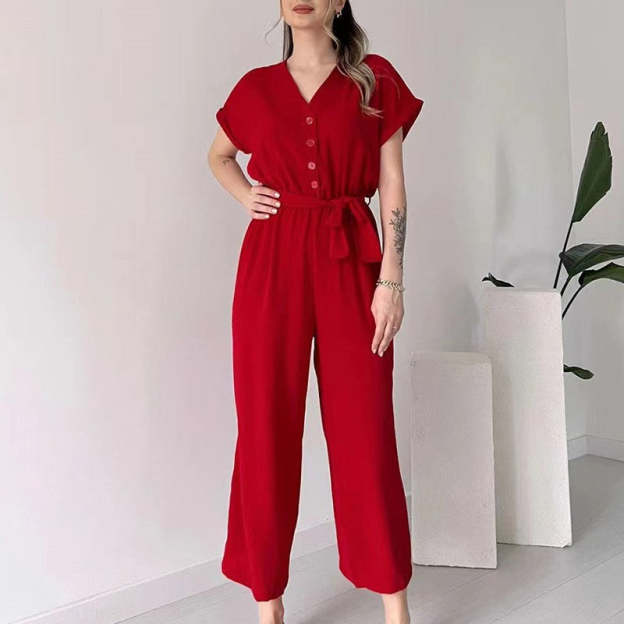 (48% OFF🔥Buy 2 Free Shipping) 💖Women's V-Neck Short-Sleeve Casual Jumpsuit-POIULTD