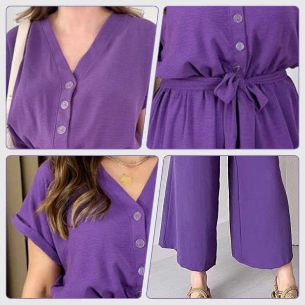 (48% OFF🔥Buy 2 Free Shipping) 💖Women's V-Neck Short-Sleeve Casual Jumpsuit-POIULTD
