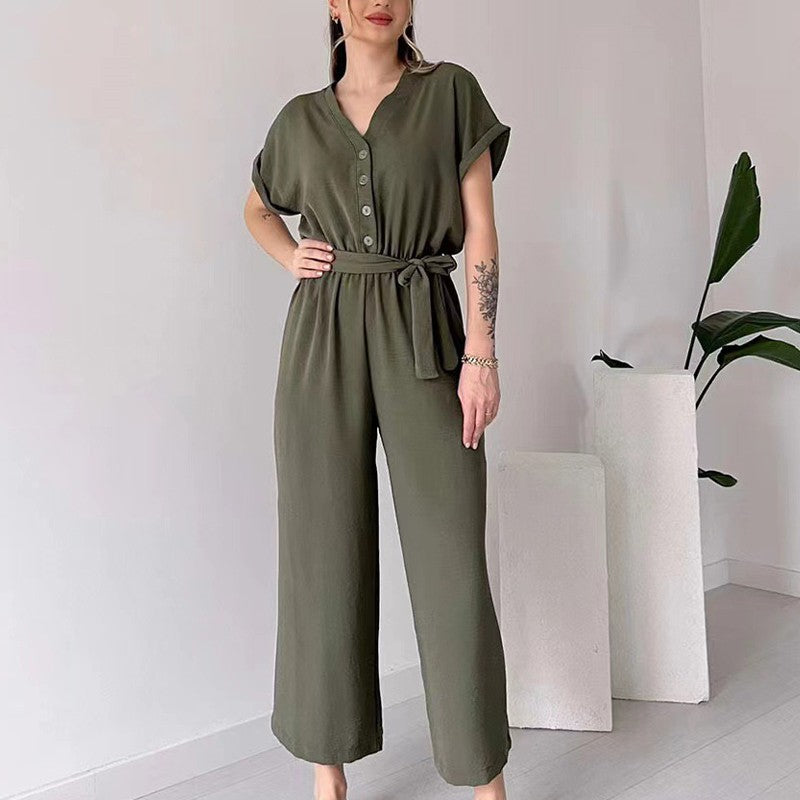 (48% OFF🔥Buy 2 Free Shipping) 💖Women's V-Neck Short-Sleeve Casual Jumpsuit-POIULTD