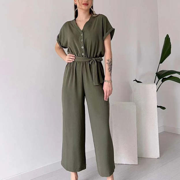 (48% OFF🔥Buy 2 Free Shipping) 💖Women's V-Neck Short-Sleeve Casual Jumpsuit-POIULTD